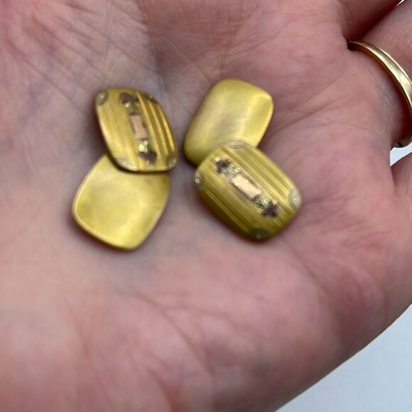 Antique-vintage gold plated cuff links and collar link. - Picture 6 of 7